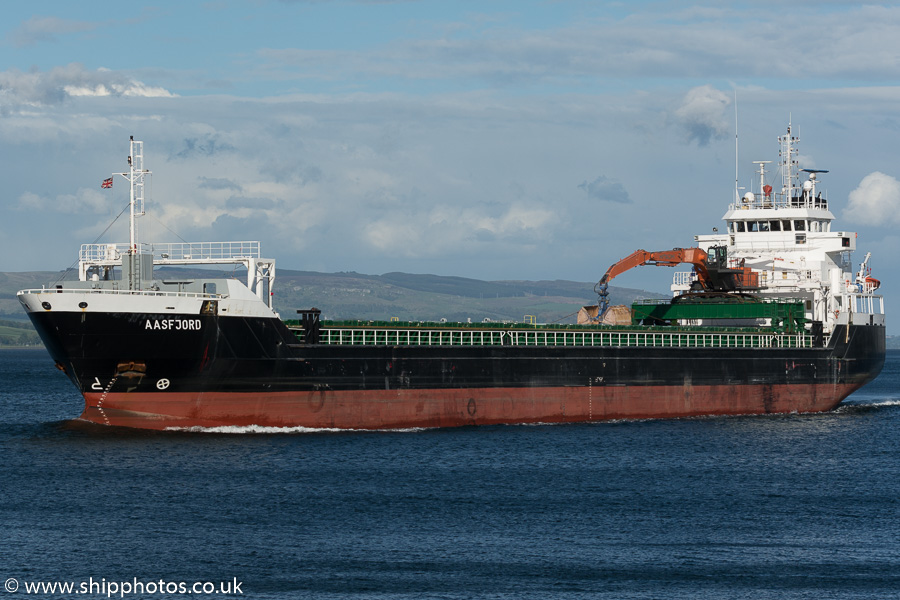 Photograph of the vessel  Aasfjord pictured passing Greenock on 5th June 2015
