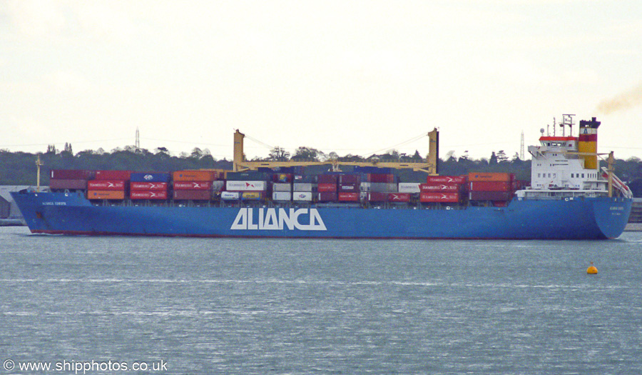 Photograph of the vessel  Alianca Europa pictured departing Southampton on 18th April 2002
