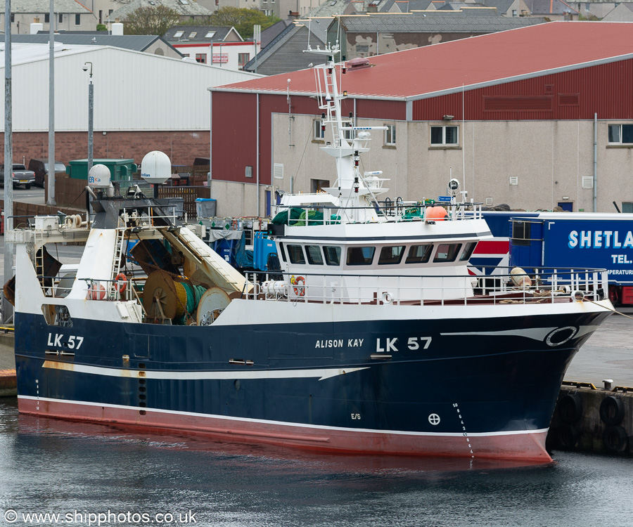 Photograph of the vessel fv Alison Kay pictured at Lerwick on 21st May 2022