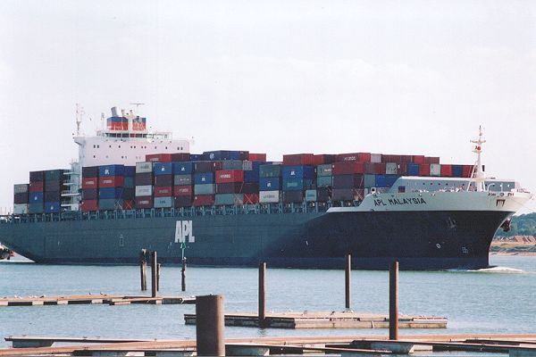 Photograph of the vessel  APL Malaysia pictured arriving at Southampton on 27th August 2001