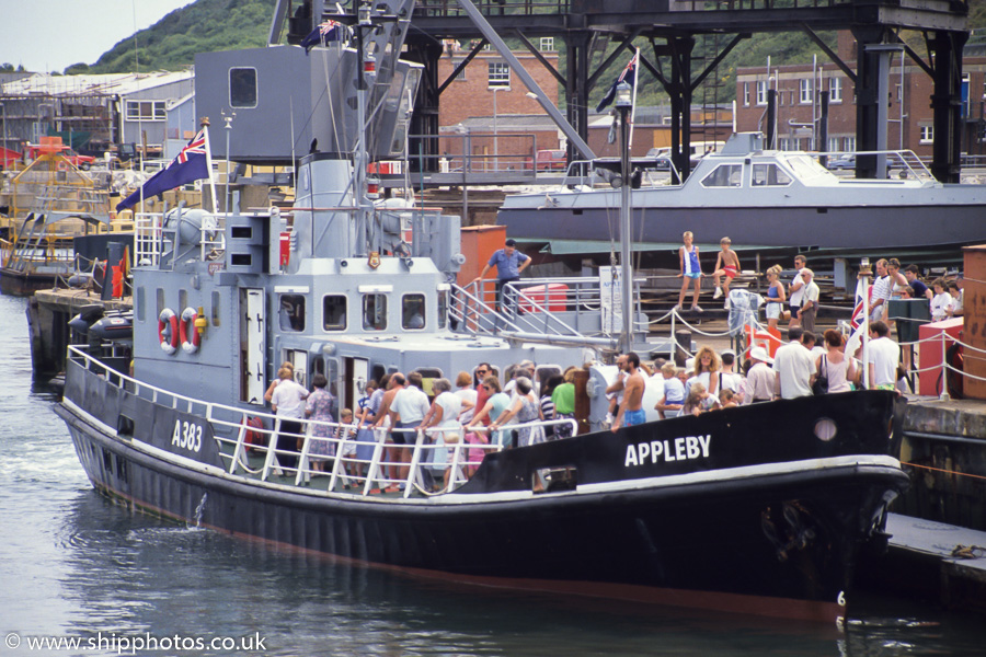 Photograph of the vessel RMAS Appleby pictured in Portland Harbour on 23rd July 1989