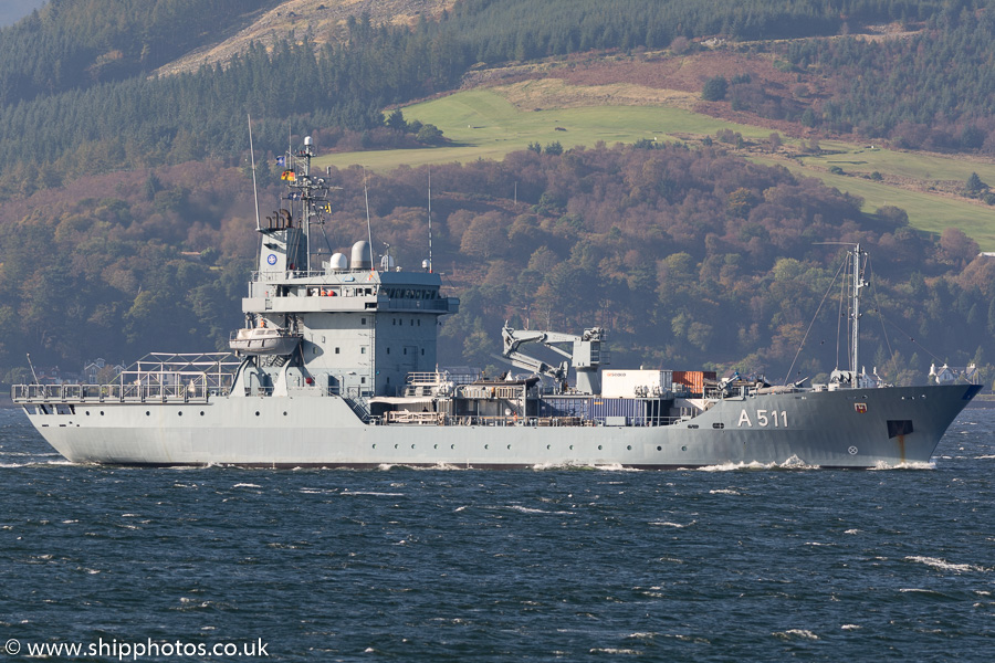 Photograph of the vessel FGS Elbe pictured passing Gourock on 6th October 2016