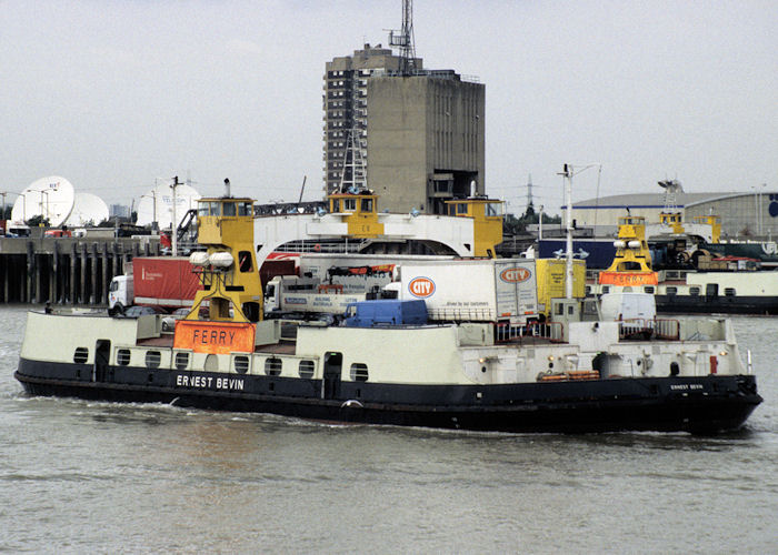 Photograph of the vessel  Ernest Bevin pictured crossing the River Thames at Woolwich on 24th September 1997