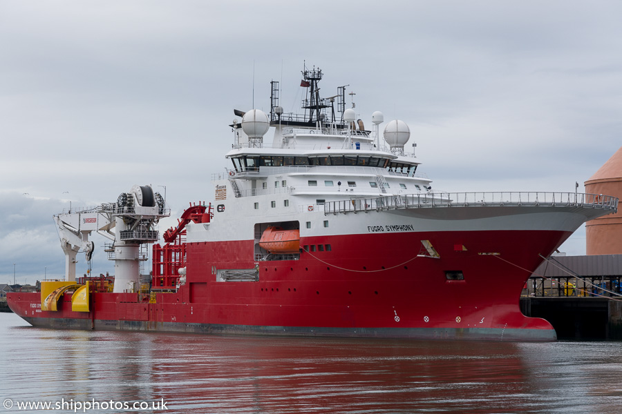 Photograph of the vessel  Fugro Symphony pictured at Blyth on 9th December 2016