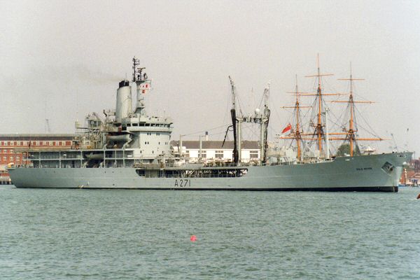 Photograph of the vessel RFA Gold Rover pictured departing Portsmouth Harbour on 1st May 1995
