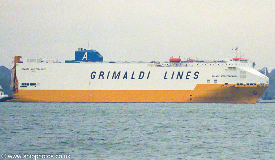 Photograph of the vessel  Grande Mediterraneo pictured arriving at Southampton on 14th April 2003