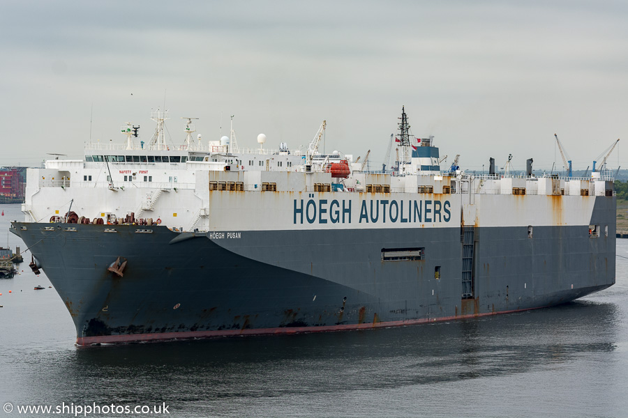 Photograph of the vessel  Hoegh Pusan pictured passing North Shields on 9th June 2018