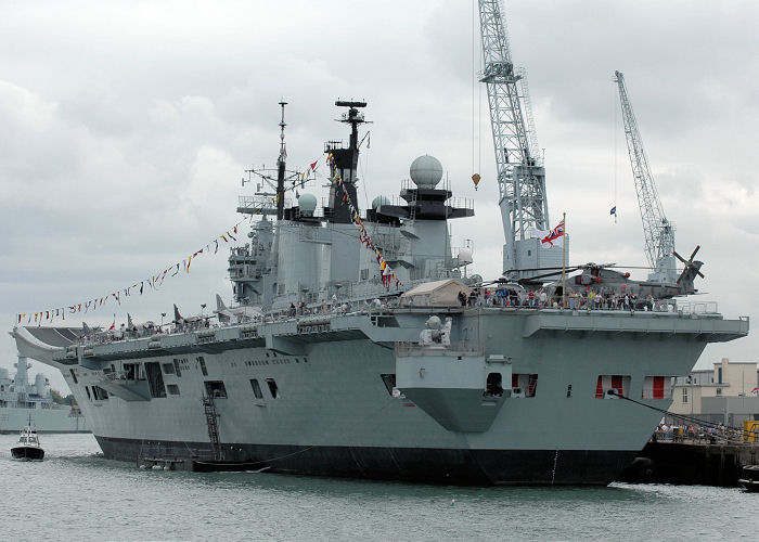 Photograph of the vessel HMS Illustrious pictured in Portsmouth Naval Base on 6th August 2011