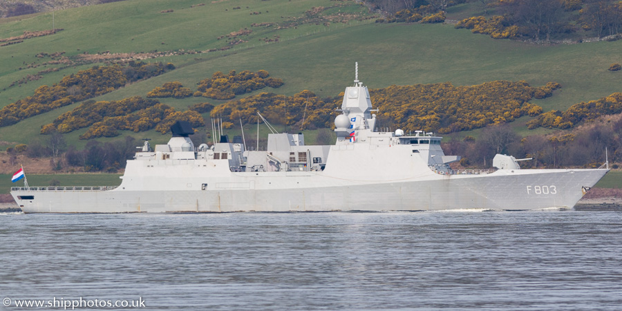 Photograph of the vessel HrMS Tromp pictured passing Greenock on 24th March 2017
