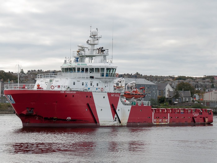 Photograph of the vessel  VOS Endeavour pictured departing Aberdeen on 11th October 2014