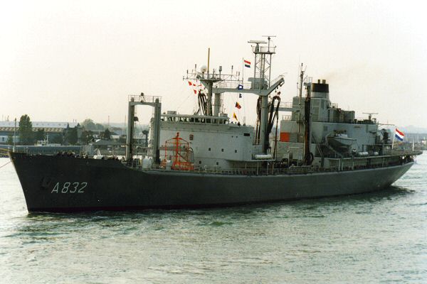 Photograph of the vessel HrMS Zuiderkruis pictured departing Portsmouth on 6th May 1995