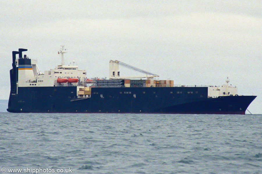 Photograph of the vessel USNS 1st Lt. Harry L. Martin pictured at anchor off Weymouth on 7th July 2002