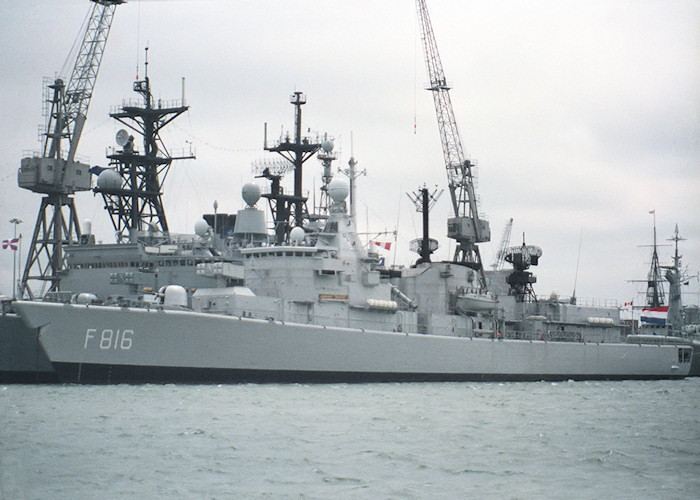 Photograph of the vessel HrMS Abraham Crijnssen pictured in Portsmouth Naval Base on 10th July 1988