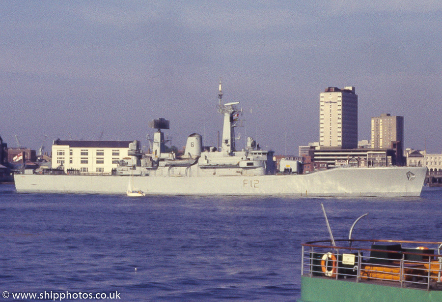 Photograph of the vessel HMS Achilles pictured departing Portsmouth Harbour on 1st May 1987