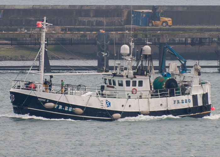 Photograph of the vessel fv Adorne II pictured arriving at Peterhead on 5th May 2014