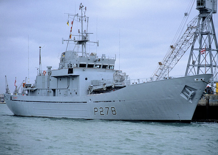 Photograph of the vessel HMS Alderney pictured in Portsmouth Naval Base on 23rd September 1991