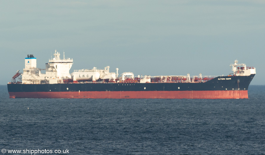 Photograph of the vessel  Altera Wave pictured at anchor off Aberdeen on 13th May 2022