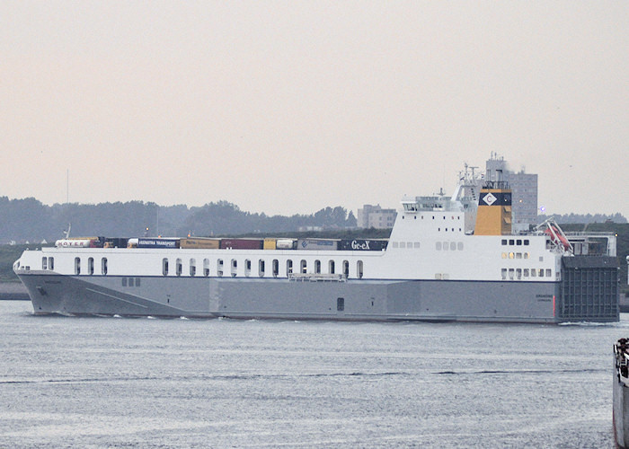 Photograph of the vessel  Amandine pictured departing Rotterdam on 28th June 2011