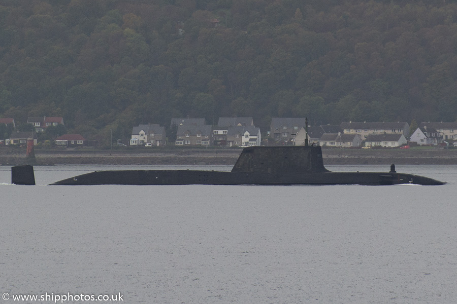 Photograph of the vessel HMS Ambush pictured on the River Clyde on 20th October 2015