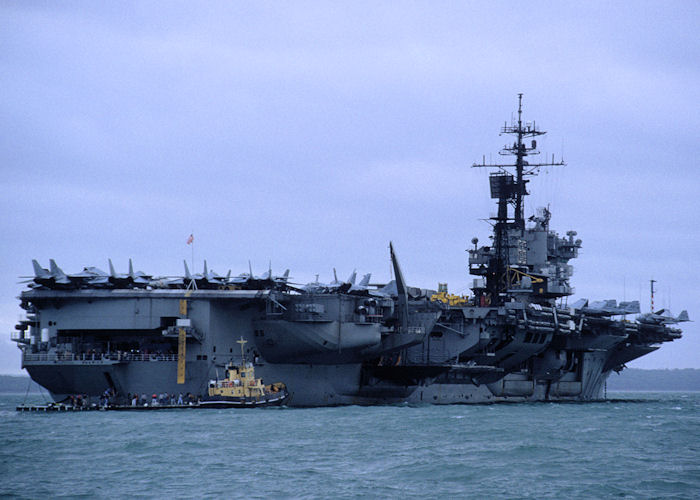 Photograph of the vessel USS America pictured at anchor in the Solent on 23rd September 1991