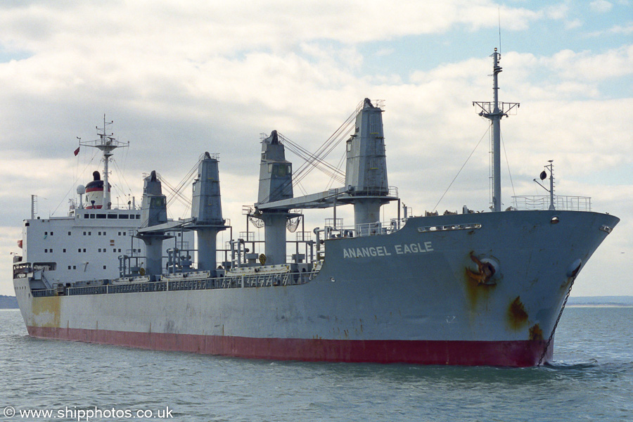 Photograph of the vessel  Anangel Eagle pictured at anchor in the Thames Estuary on 31st August 2002