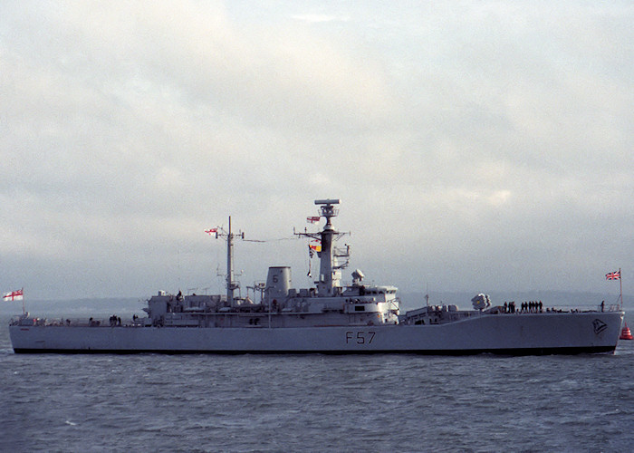 HMS Andromeda pictured approaching Portsmouth Harbour on 2nd June 1988