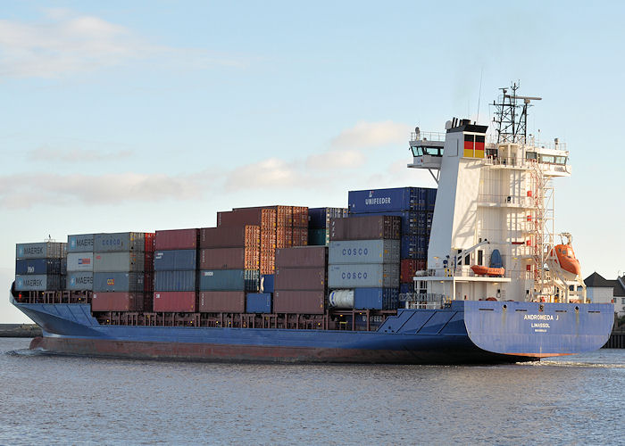 Photograph of the vessel  Andromeda J pictured passing North Shields on 29th December 2013