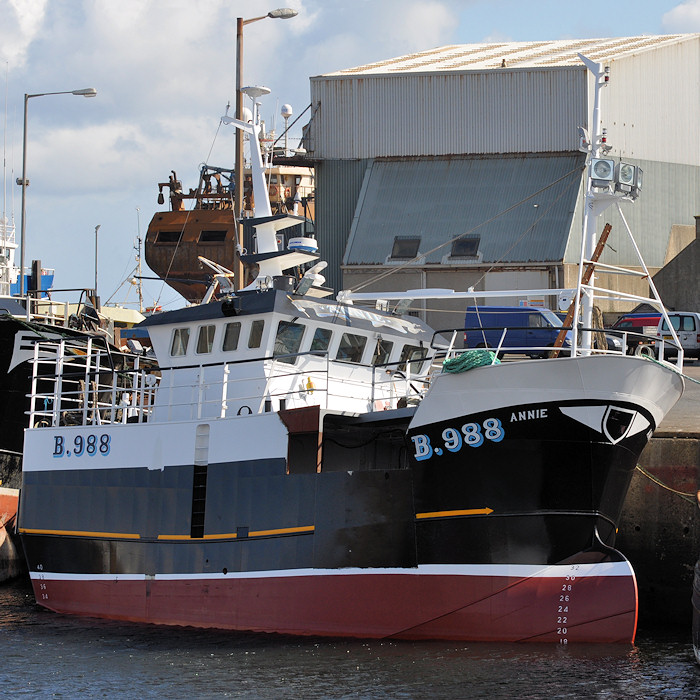 Photograph of the vessel fv Annie pictured undergoing refit at Macduff on 15th April 2012
