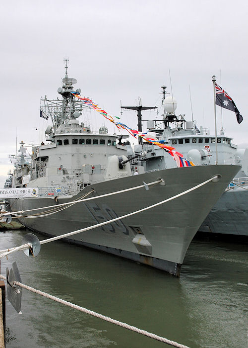 Photograph of the vessel HMNZS Anzac pictured at the International Festival of the Sea, Portsmouth Naval Base on 3rd July 2005