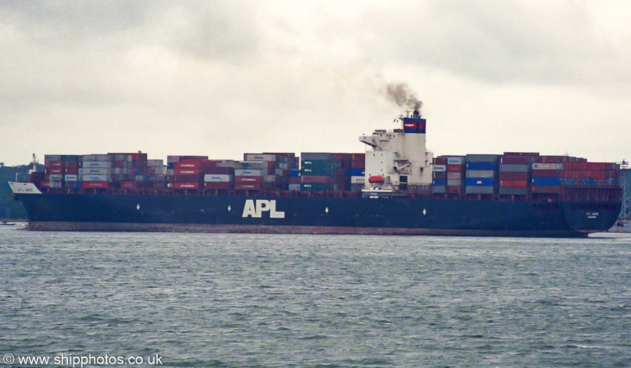 Photograph of the vessel  APL Agate pictured departing Southampton on 13th June 2002