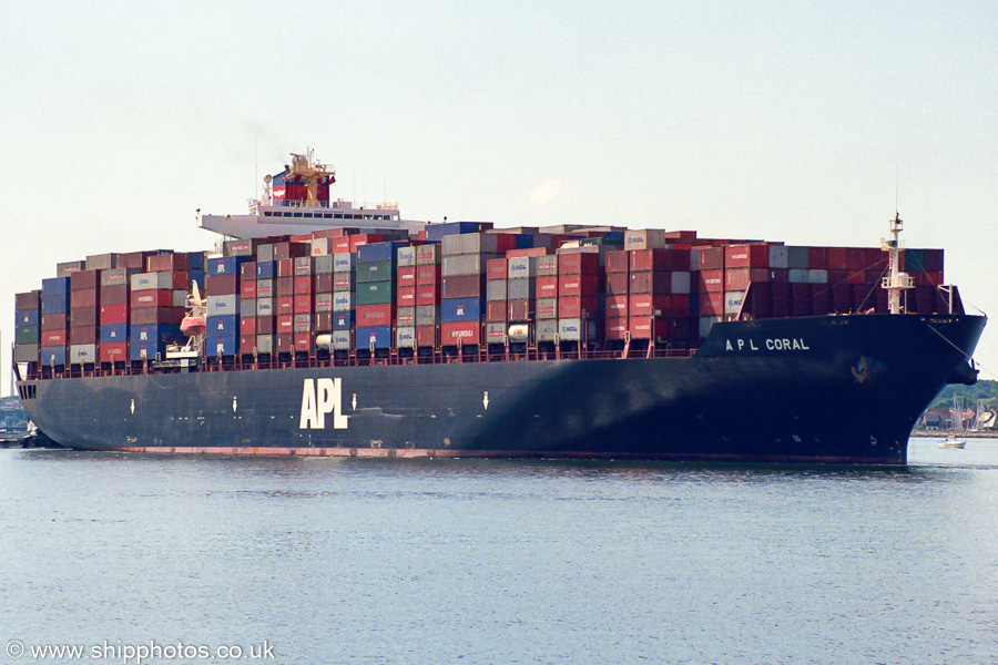Photograph of the vessel  APL Coral pictured arriving in Southampton on 24th June 2002