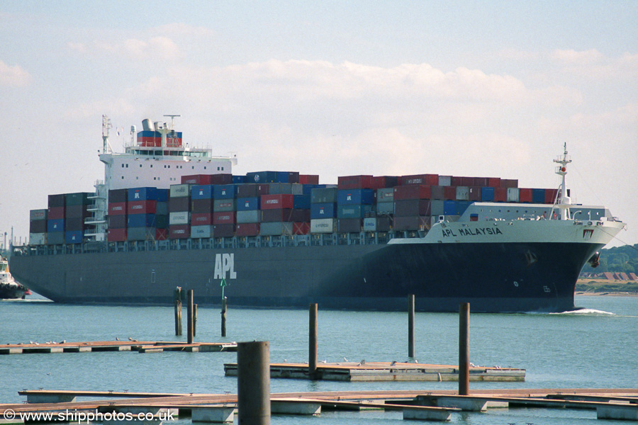 Photograph of the vessel  APL Malaysia pictured arriving at Southampton on 27th August 2001