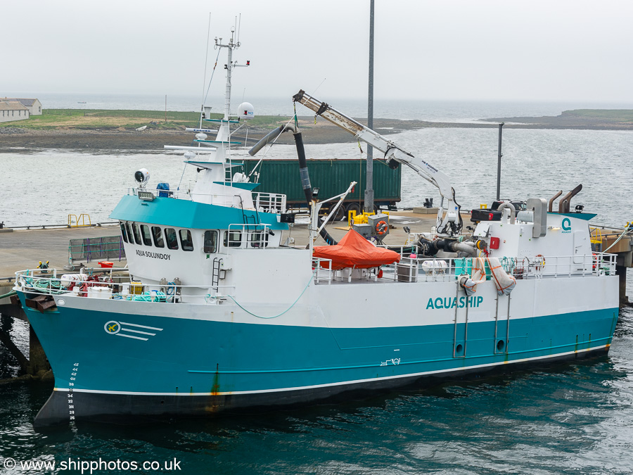 Photograph of the vessel  Aqua Solundoy pictured at Stromness on 13th May 2024