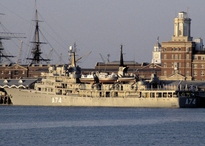Photograph of the vessel HS Aris pictured in Portsmouth Naval Base on 19th July 1997