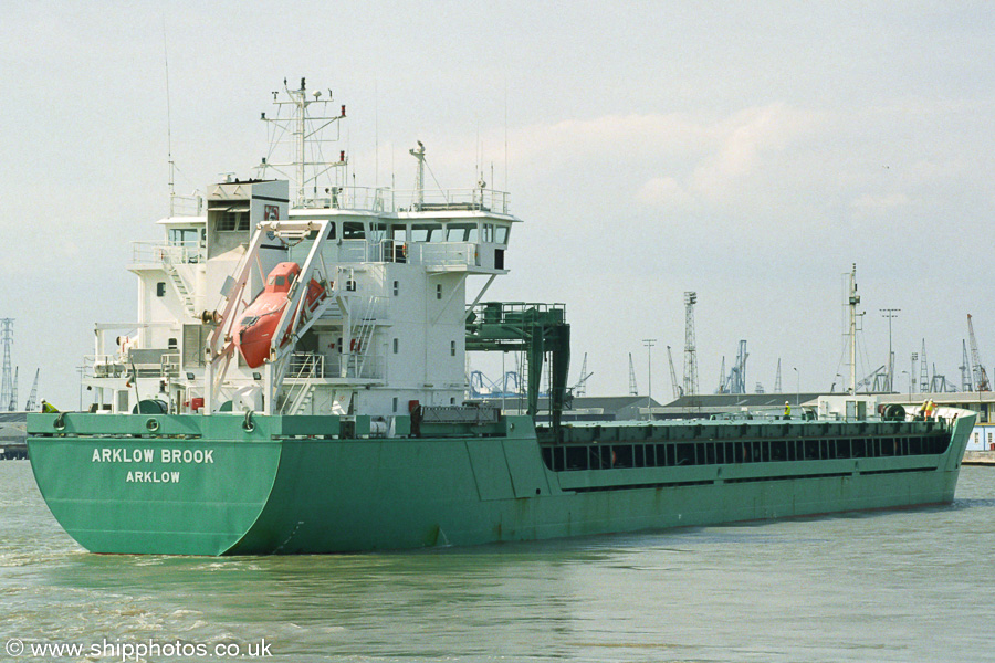 Photograph of the vessel  Arklow Brook pictured approaching Tilbury on 16th August 2003