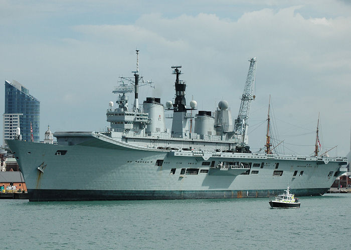 HMS Ark Royal pictured in Portsmouth Naval Base on 14th August 2010