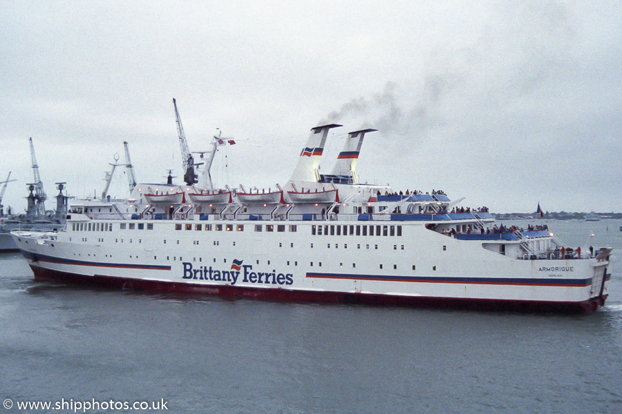 Photograph of the vessel  Armorique pictured departing Portsmouth Ferryport on 11th August 1989