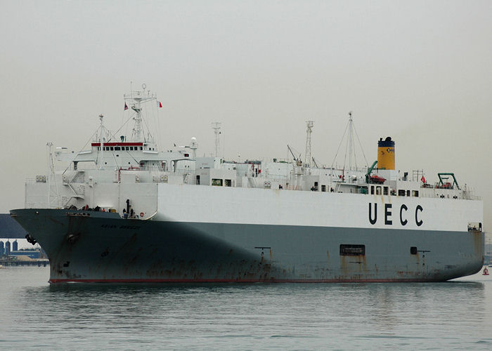 Photograph of the vessel  Asian Breeze pictured departing Southampton on 21st April 2006