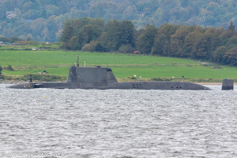 Photograph of the vessel HMS Astute pictured passing Greenock on 4th October 2019