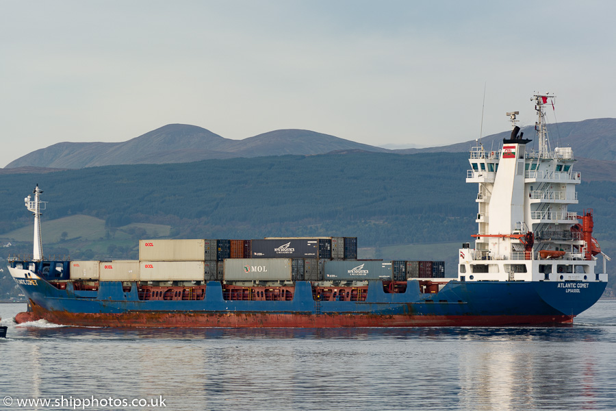 Photograph of the vessel  Atlantic Comet pictured departing Greenock Ocean Terminal on 15th October 2015