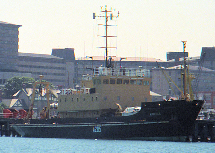Photograph of the vessel RMAS Auricula pictured at Portland Naval Base on 6th August 1988
