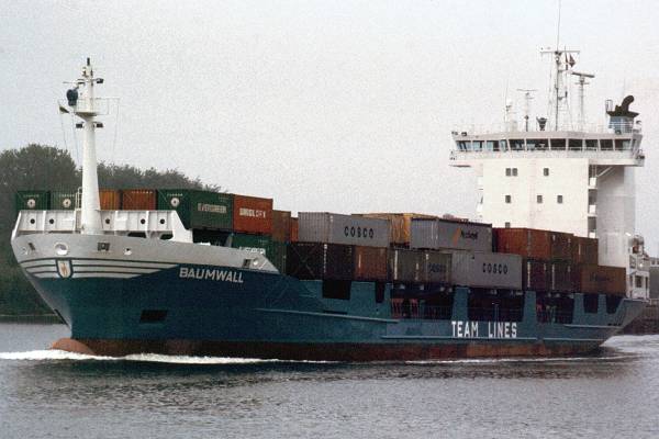 Photograph of the vessel  Baumwall pictured on the Kiel Canal at Holtenau on 28th May 1998