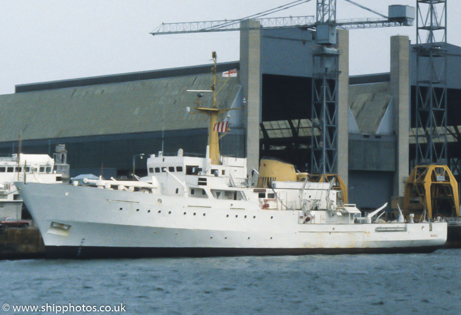 HMS Beagle pictured in Devonport Naval Base on 28th July 1989