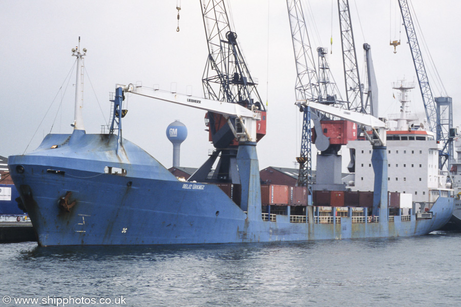 Photograph of the vessel  Beliz Urkmez pictured in Churchilldok, Antwerp on 20th June 2002