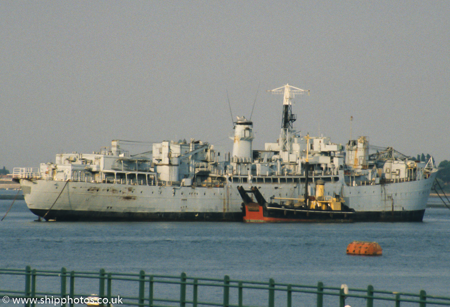 HMS Berry Head pictured laid up in Portsmouth Harbour on 5th August 1989