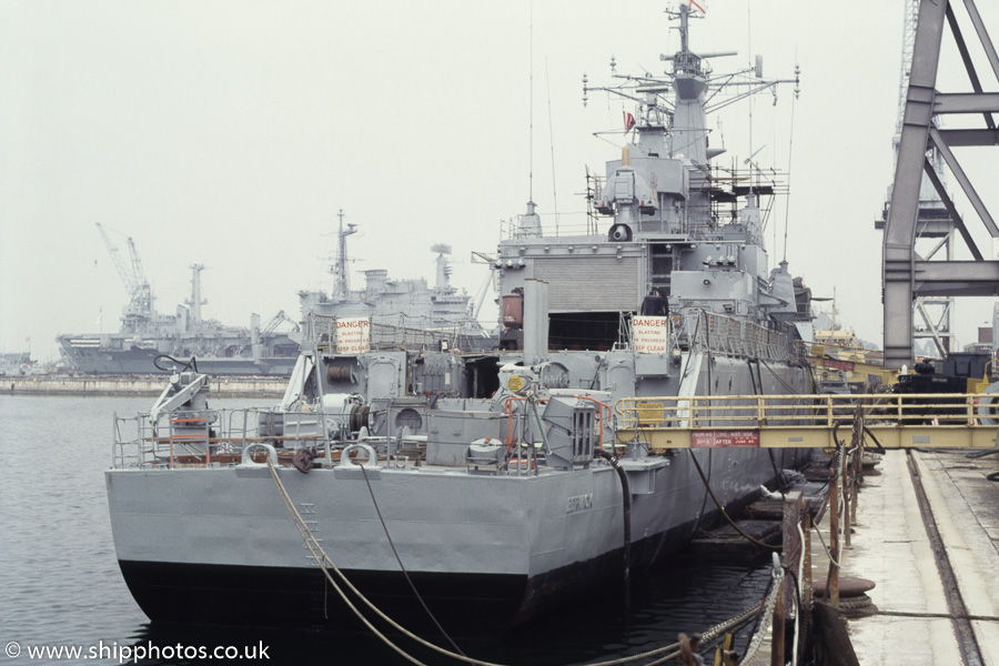 HMS Berwick pictured at Portsmouth Naval Base on 25th August 1984
