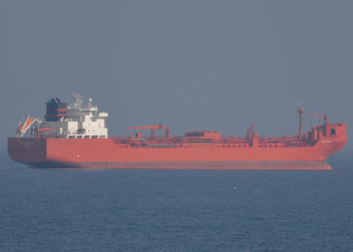 Photograph of the vessel  Betty Knutsen pictured at anchor in Aberdeen Bay on 7th May 2013