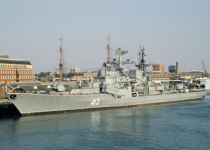  Bezuprechnyy pictured in Portsmouth Naval Base on 12th July 1990