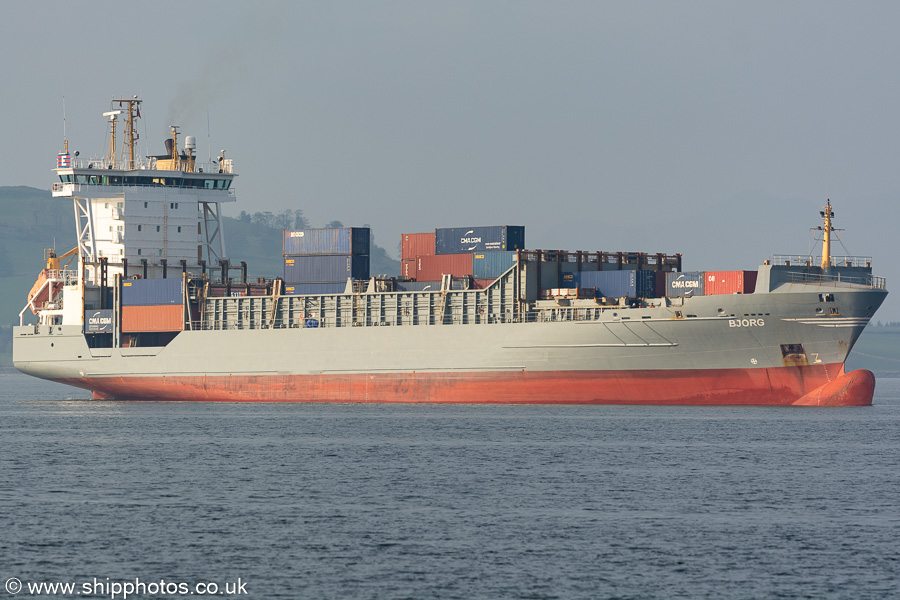  Bjorg pictured approaching Greenock Ocean Terminal on 24th March 2022