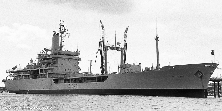 Photograph of the vessel RFA Black Rover pictured at Gosport Fuel Jetty on 13th May 1989